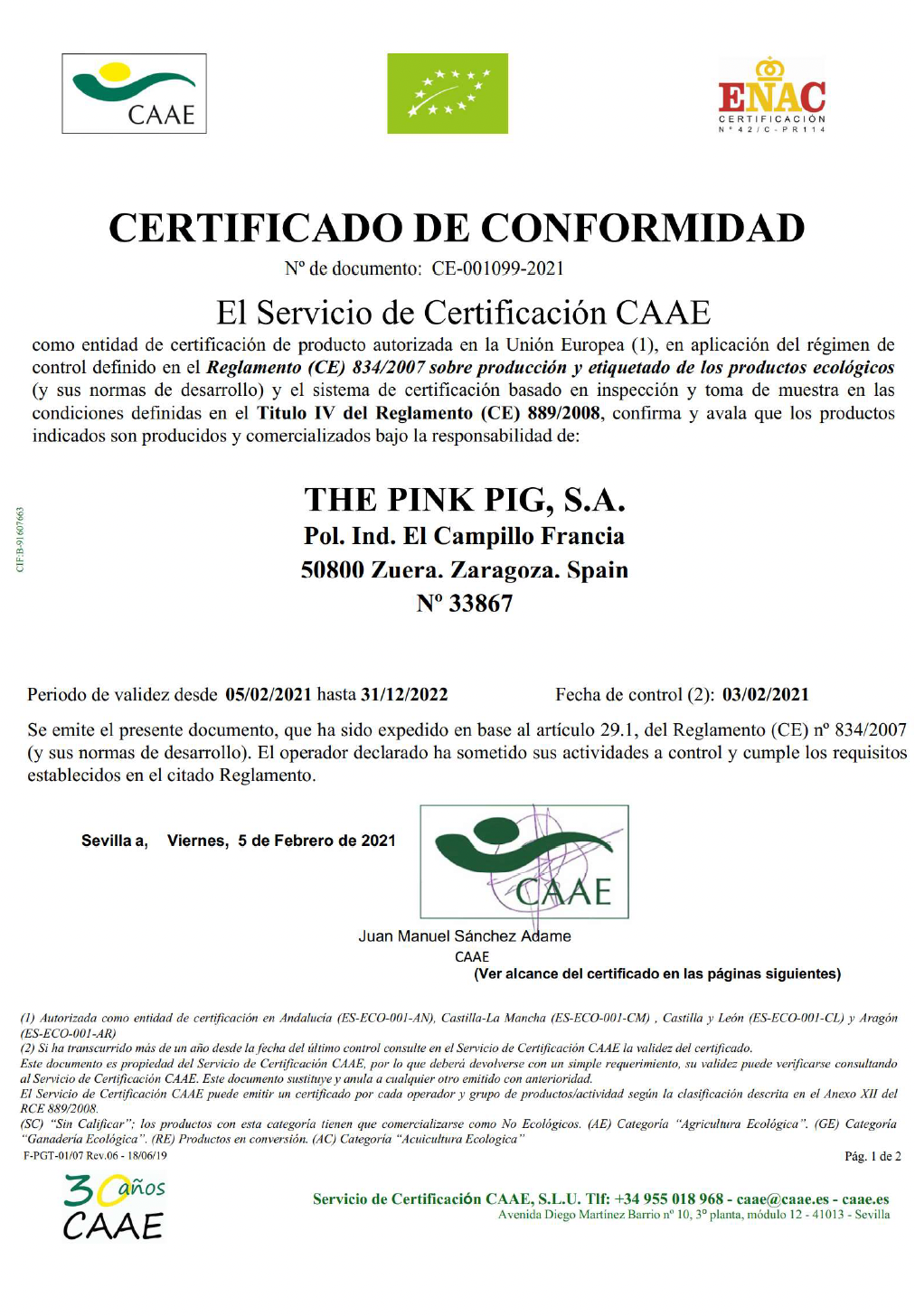 The Pink Pig S.A Certificate